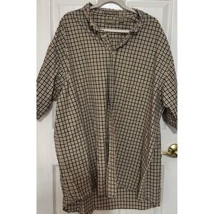 Khaki by Arrow Mens Brown Plaid Big Oxford Short Sleeve Button Down Shirt 3XLT‎